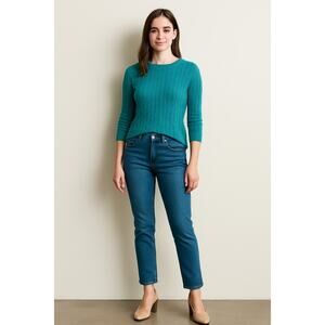 Banana Republic Cable Knit Teal Cashmere Blend Light Crewneck Sweater Medium